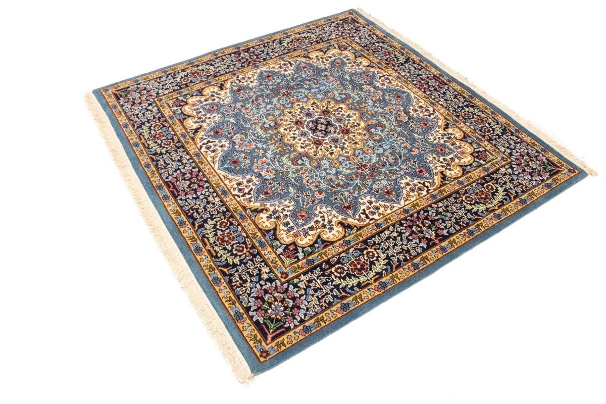 Teal Blue Floral Kirman 5X5 Oriental Square Rug