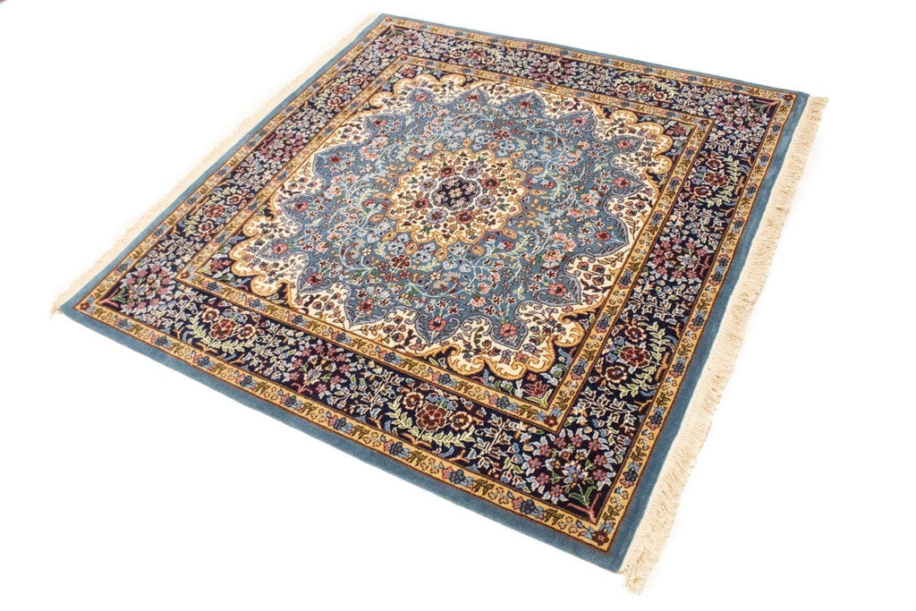 Teal Blue Floral Kirman 5X5 Oriental Square Rug