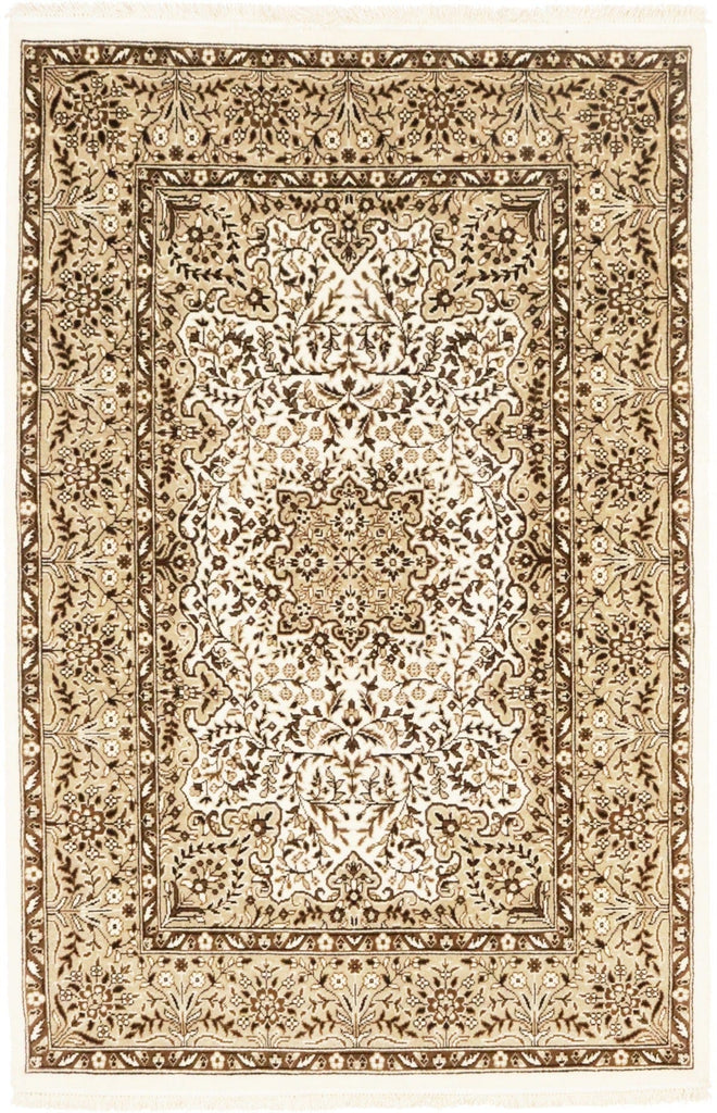 Cream Floral Kirman 4X6 Oriental Rug