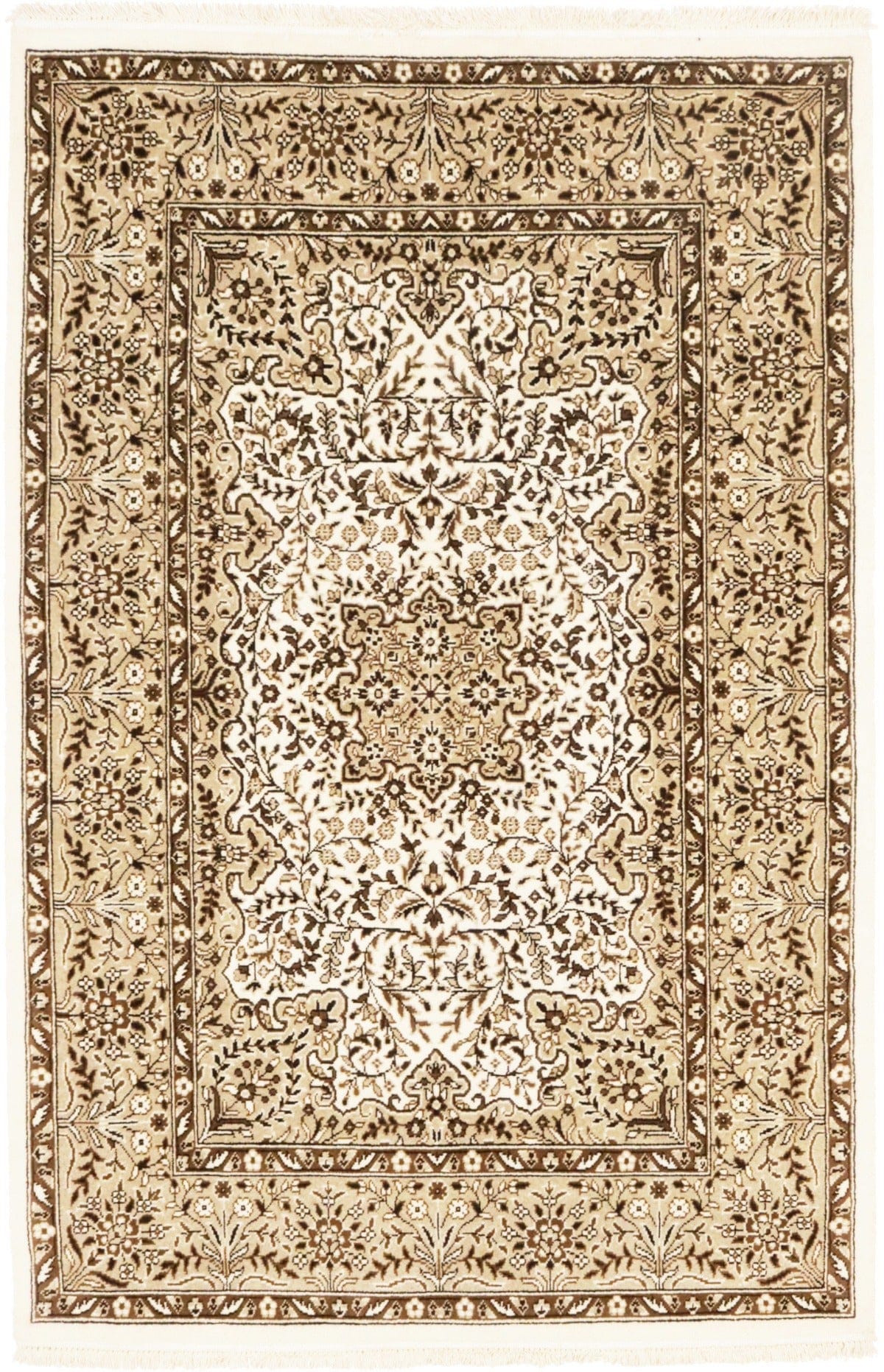 Cream Floral Kirman 4X6 Oriental Rug