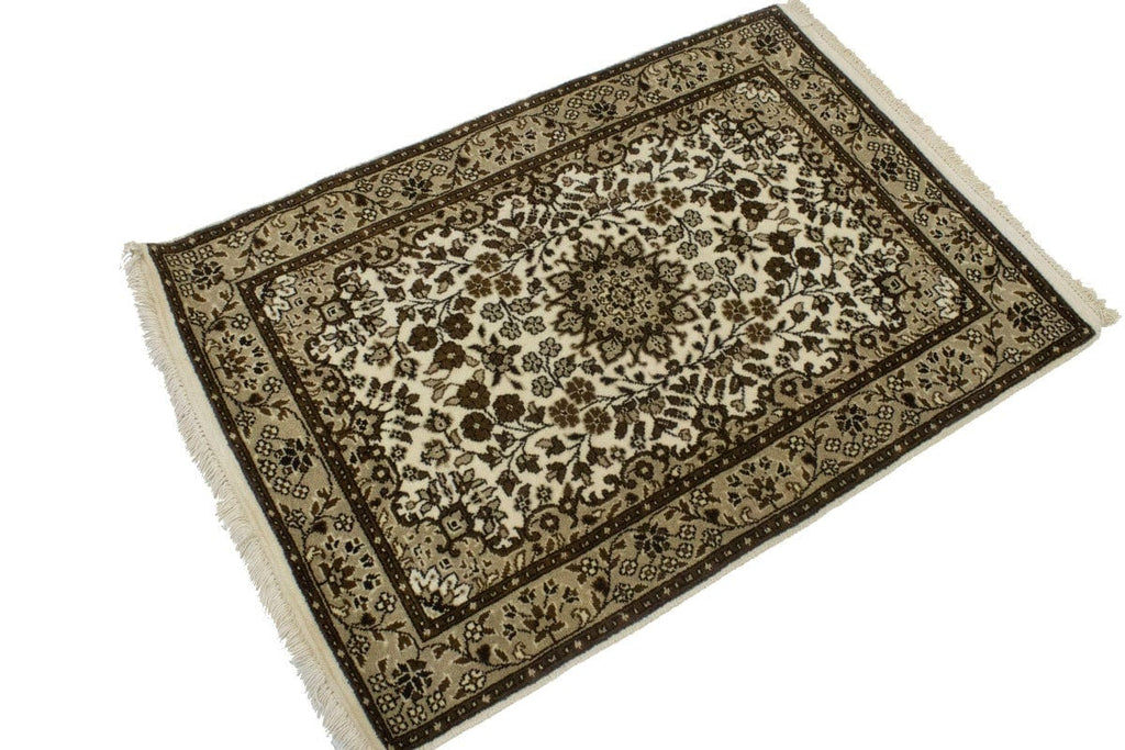 Cream Floral Kirman 3X4 Oriental Rug