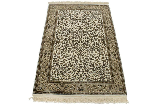 Cream Floral Kirman 3X4 Oriental Rug