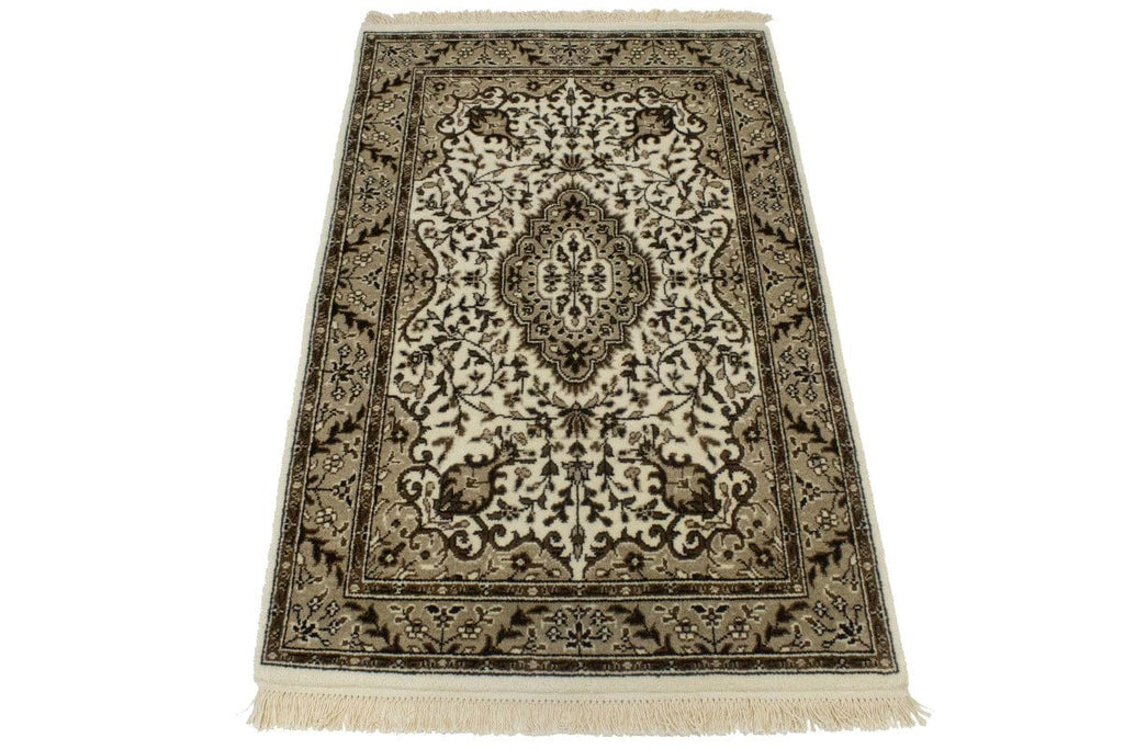 Cream Floral Kirman 3X4 Oriental Rug