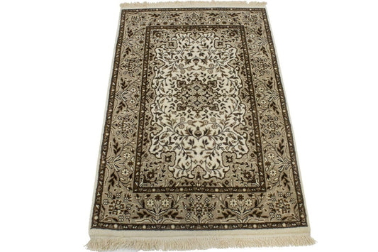 Cream Floral Kirman 3X4 Oriental Rug