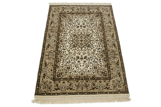 Cream Floral Kirman 3X4 Oriental Rug