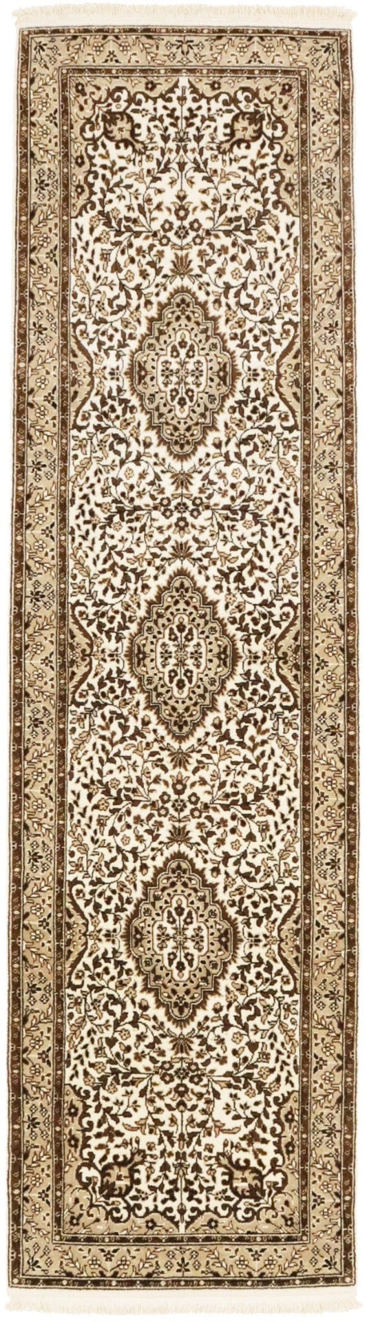 Cream Floral Kirman 2'6X9'6 Oriental Runner Rug