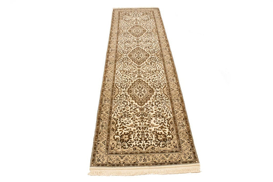 Cream Floral Kirman 2'6X9'6 Oriental Runner Rug