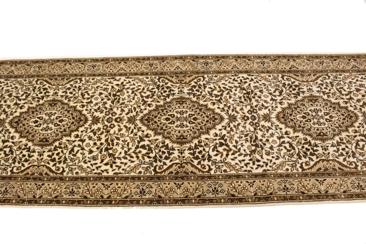 Cream Floral Kirman 2'6X9'6 Oriental Runner Rug