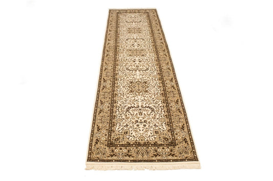 Cream Floral Kirman 3X10 Oriental Runner Rug