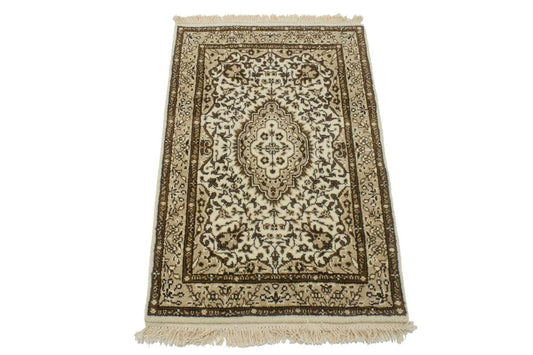 Cream Floral Kirman 2X3 Oriental Rug