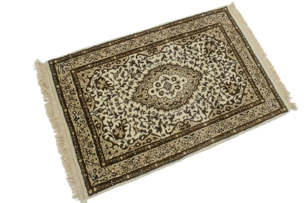 Cream Floral Kirman 2X3 Oriental Rug