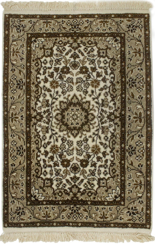 Cream Floral Kirman 2X3 Oriental Rug