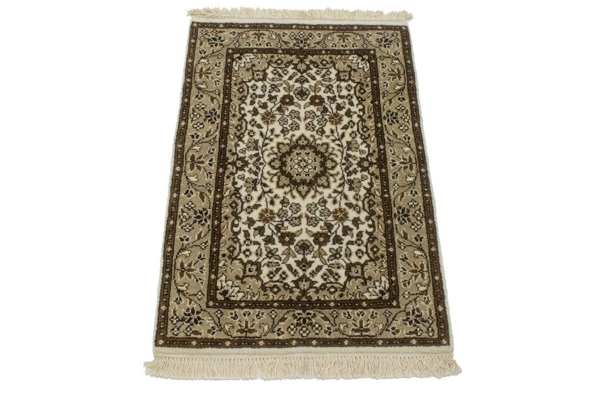 Cream Floral Kirman 2X3 Oriental Rug