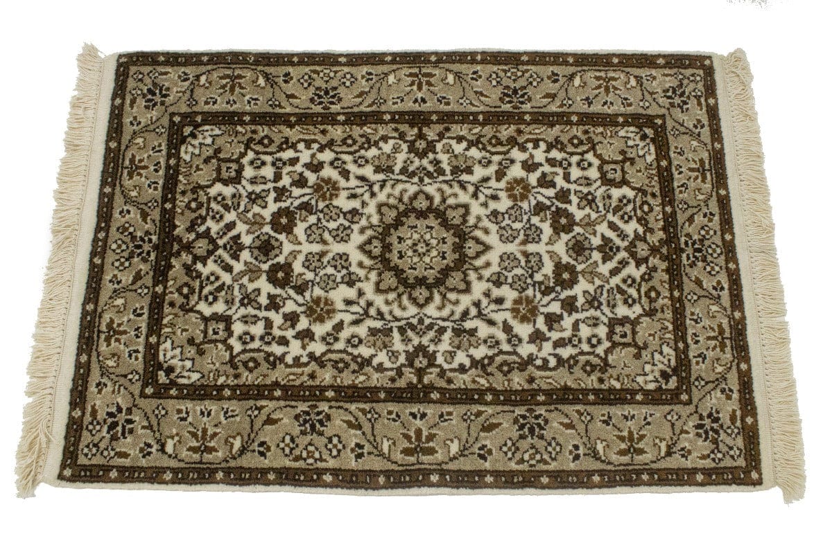 Cream Floral Kirman 2X3 Oriental Rug