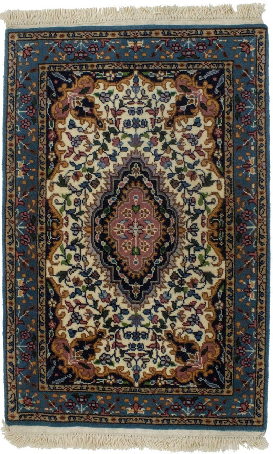 Cream Floral Kirman 2X3 Oriental Rug