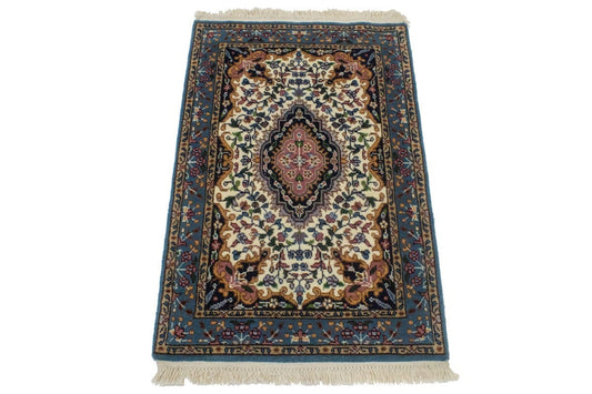 Cream Floral Kirman 2X3 Oriental Rug