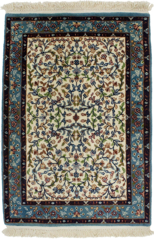 Cream Floral Kirman 2X3 Oriental Rug