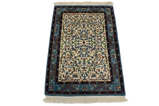 Cream Floral Kirman 2X3 Oriental Rug