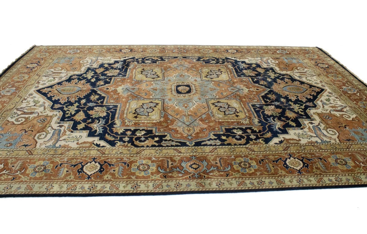 Dark Navy Geometric 10X14 Heriz Serapi Oriental Rug