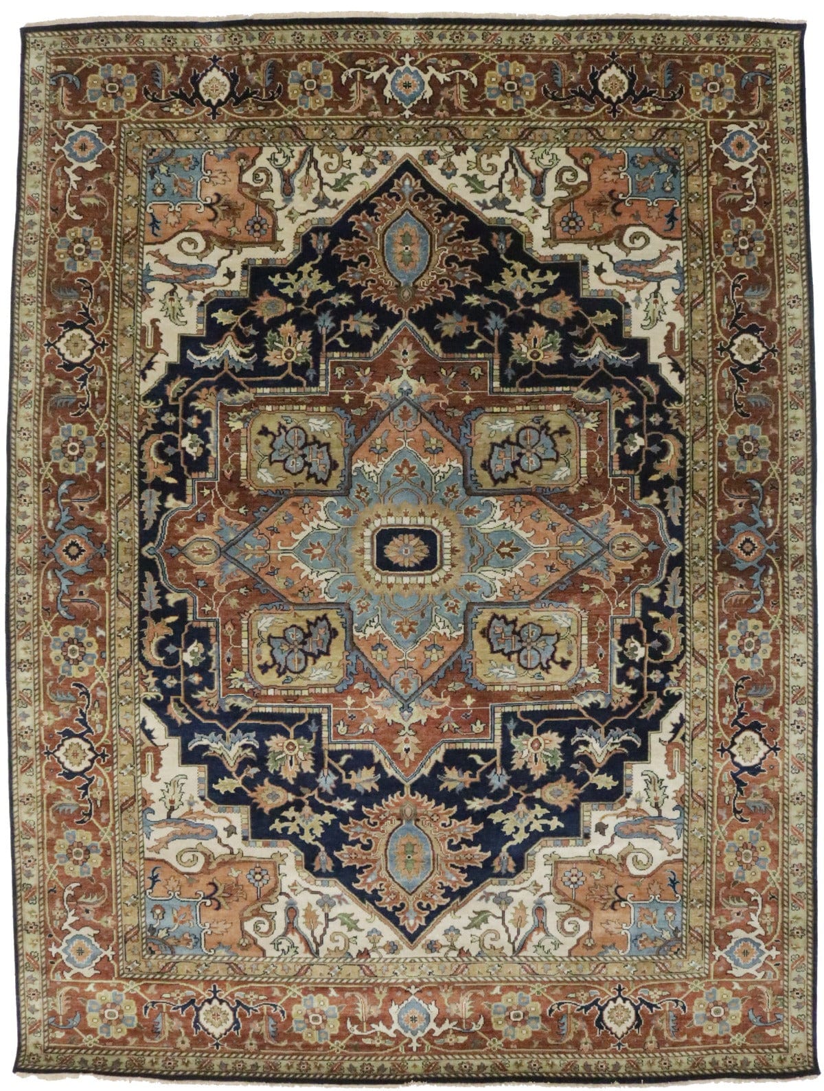 Dark Navy Geometric 9X12 Heriz Serapi Oriental Rug