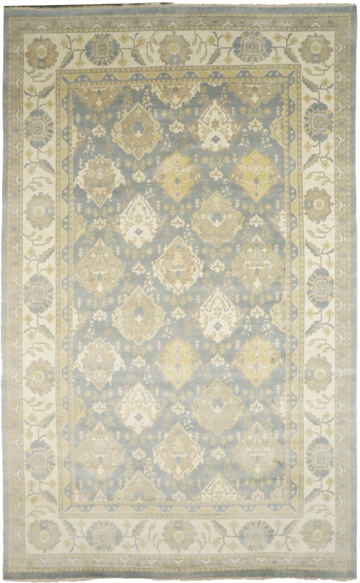 Blue-gray Floral 12X20 Oushak Chobi Oriental Rug