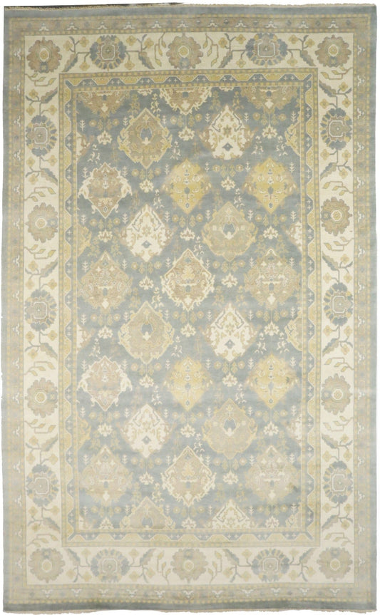 Blue-gray Floral 12X20 Oushak Chobi Oriental Rug