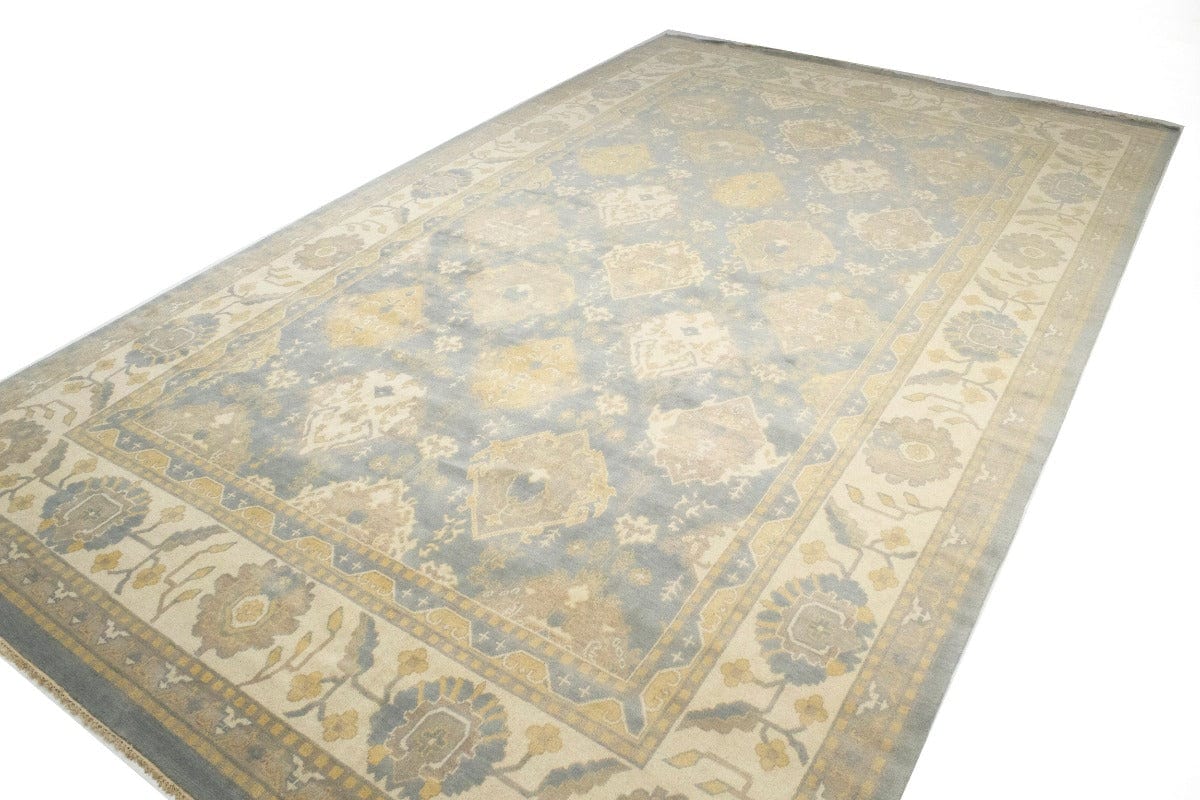 Blue-gray Floral 12X20 Oushak Chobi Oriental Rug