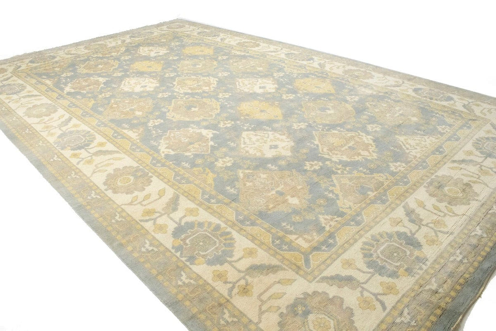 Blue-gray Floral 12X20 Oushak Chobi Oriental Rug