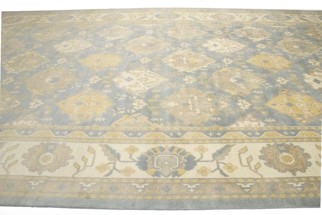 Blue-gray Floral 12X20 Oushak Chobi Oriental Rug