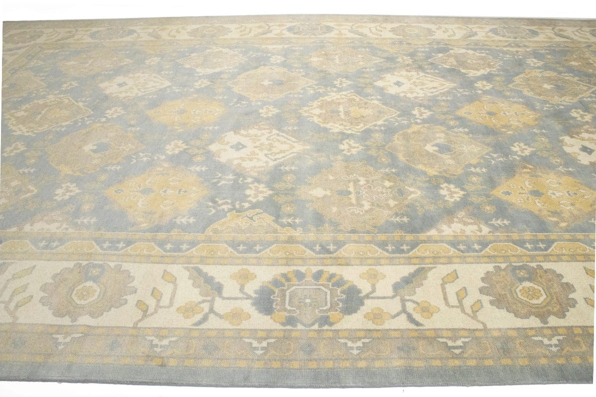 Blue-gray Floral 12X20 Oushak Chobi Oriental Rug