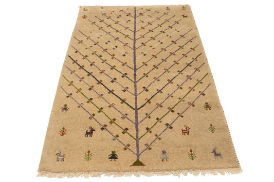 Beige Pictorial Tribal 4X6 Indo-Gabbeh Oriental Rug