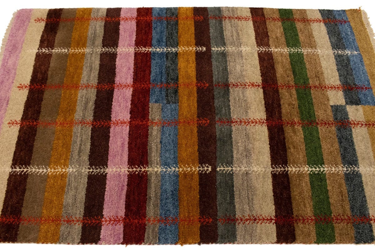 Multicolored Stripes Tribal 4X6 Indo-Gabbeh Oriental Rug