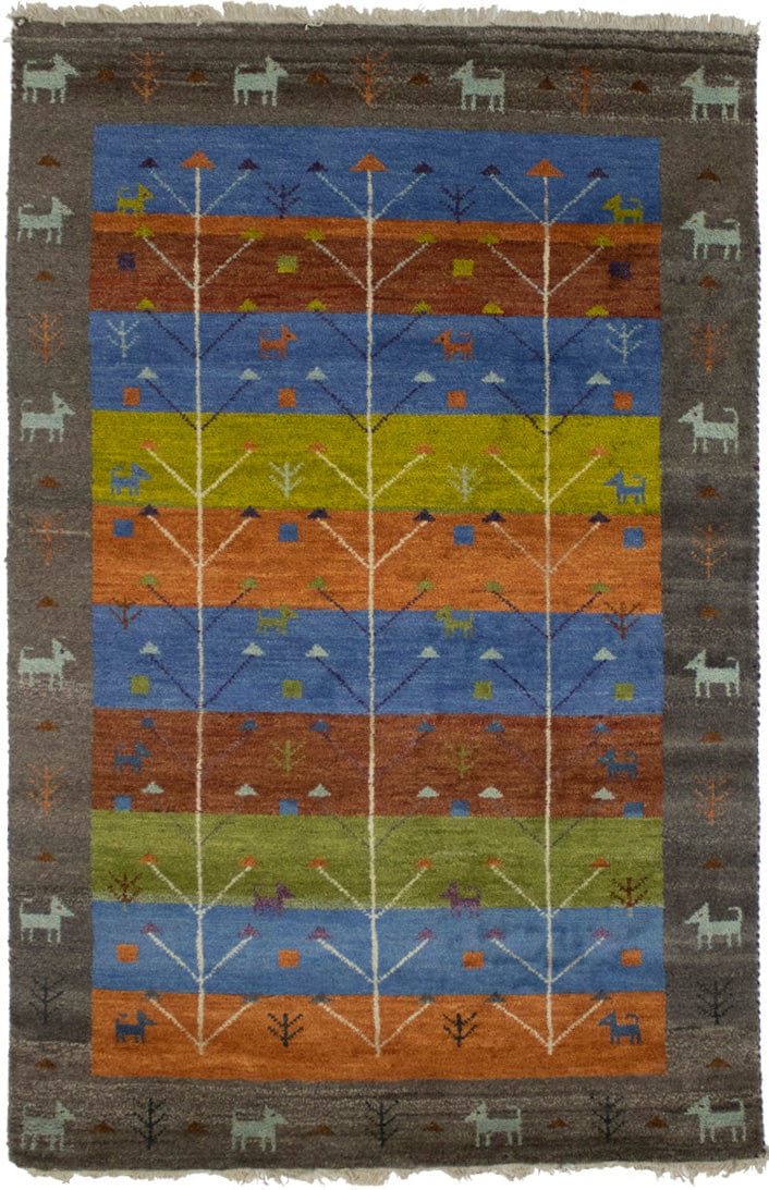 Multicolored Pictorial Tribal 4X6 Indo-Gabbeh Oriental Rug