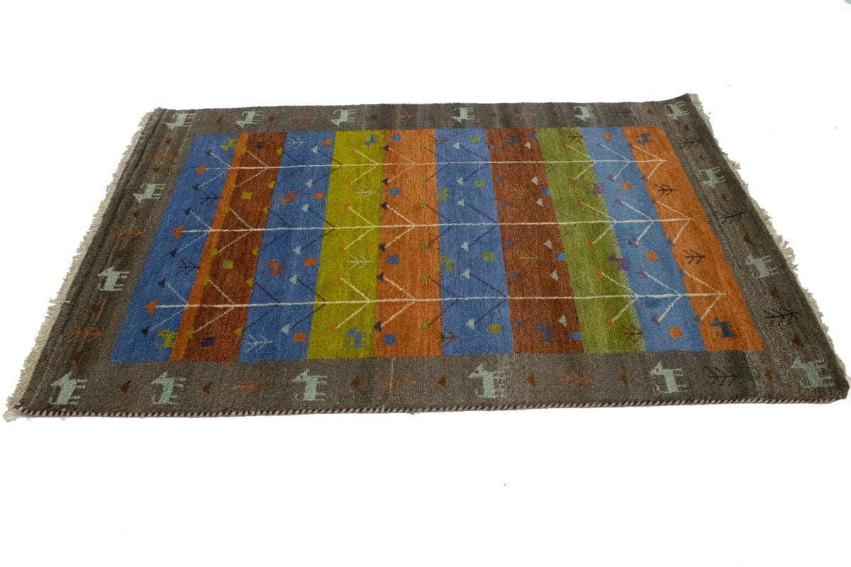 Multicolored Pictorial Tribal 4X6 Indo-Gabbeh Oriental Rug