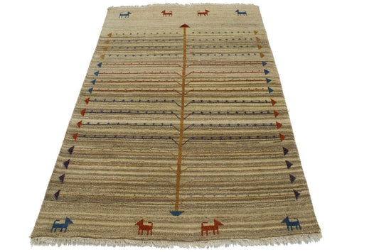 Beige Tribal Pictorial 4X6 Indo-Gabbeh Oriental Rug