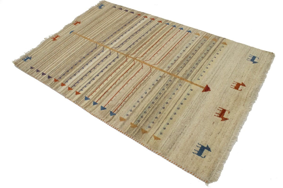 Beige Tribal Pictorial 4X6 Indo-Gabbeh Oriental Rug