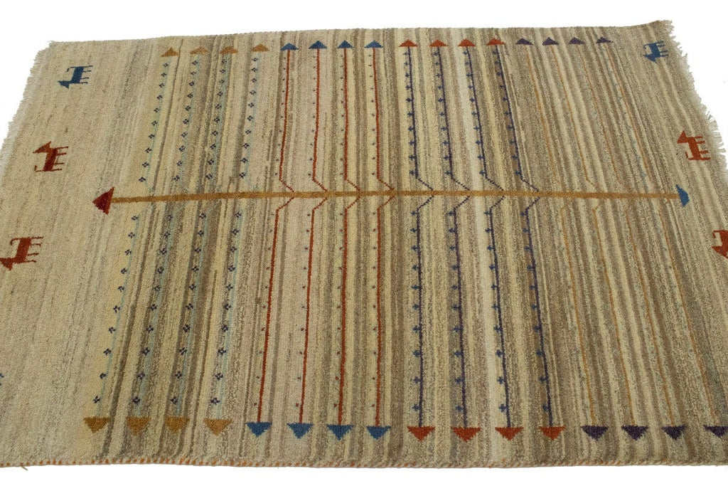 Beige Tribal Pictorial 4X6 Indo-Gabbeh Oriental Rug
