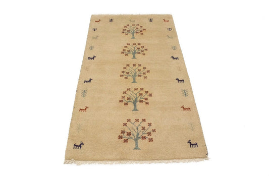 Beige Pictorial Tribal 3X5 Indo-Gabbeh Oriental Rug