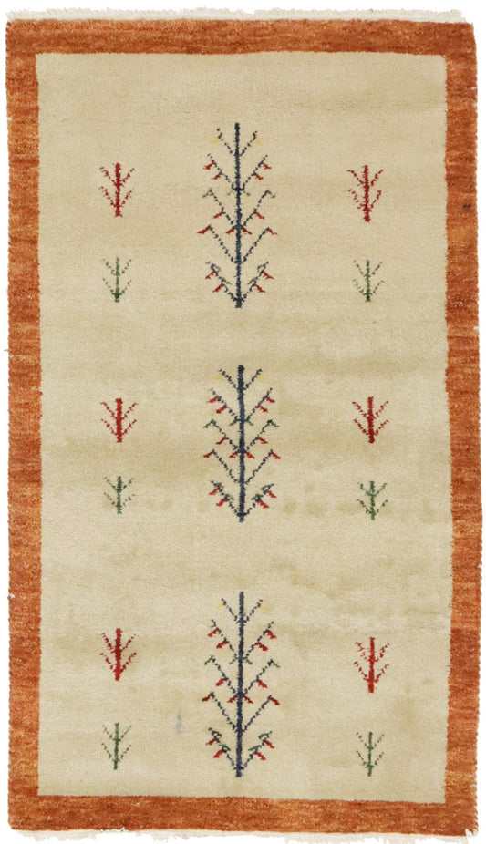 Beige Bordered Tribal 3'2X5'6 Indo-Gabbeh Oriental Rug