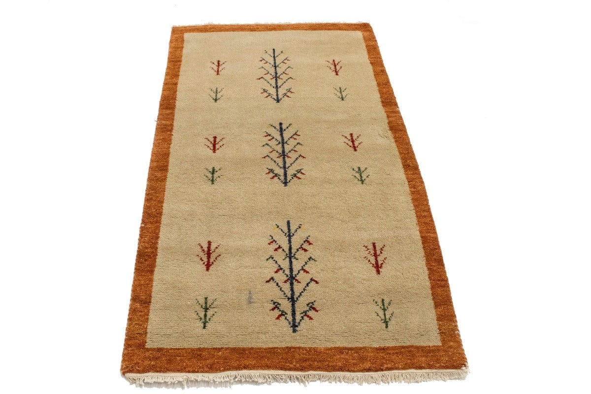 Beige Bordered Tribal 3'2X5'6 Indo-Gabbeh Oriental Rug