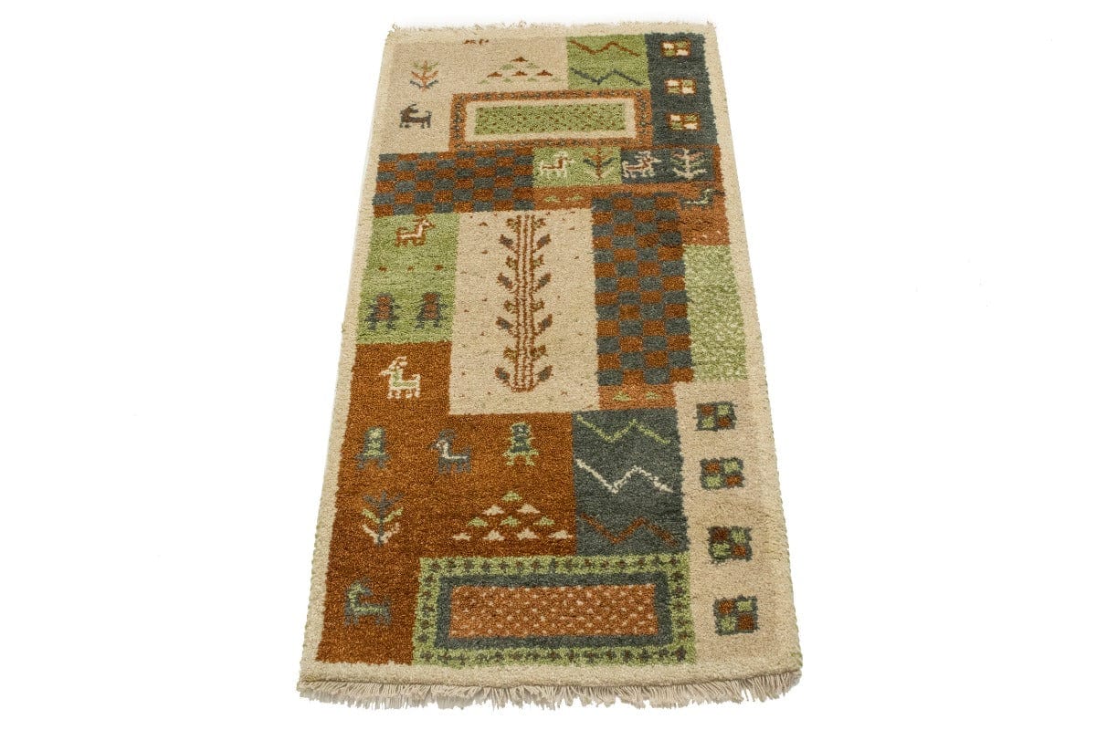 Cream Pictorial Tribal 2X4 Indo-Gabbeh Oriental Rug