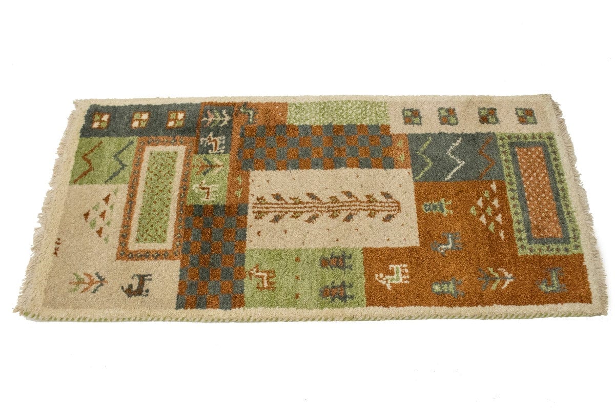 Cream Pictorial Tribal 2X4 Indo-Gabbeh Oriental Rug