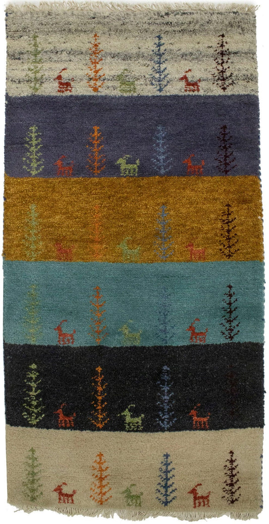 Multicolored Tribal Stripes 2X4 Indo-Gabbeh Oriental Rug