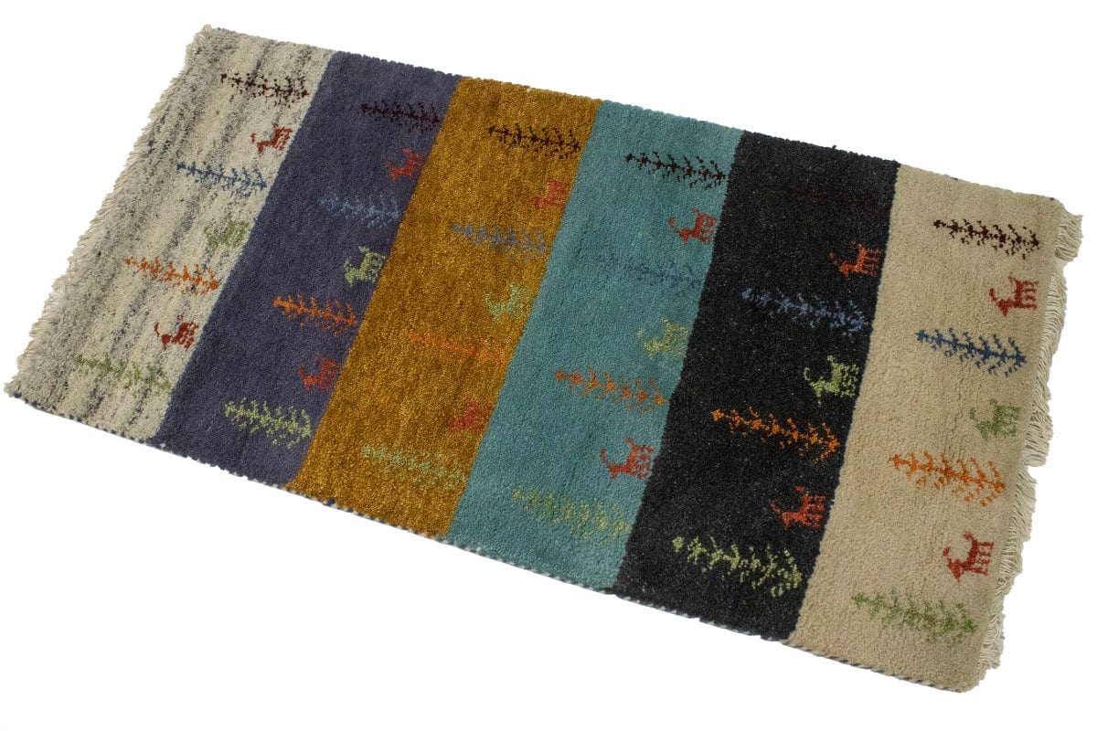 Multicolored Tribal Stripes 2X4 Indo-Gabbeh Oriental Rug