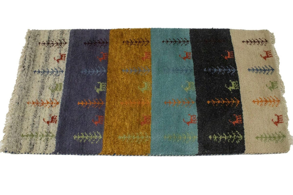 Multicolored Tribal Stripes 2X4 Indo-Gabbeh Oriental Rug