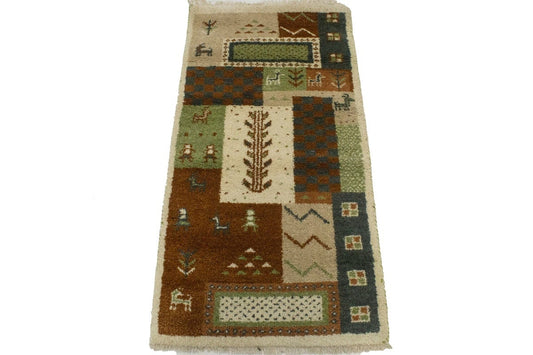 Beige Geometric 2X4 Indo-Gabbeh Oriental Rug