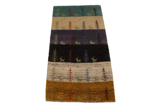Multicolored Tribal Stripes 2X4 Indo-Gabbeh Oriental Rug