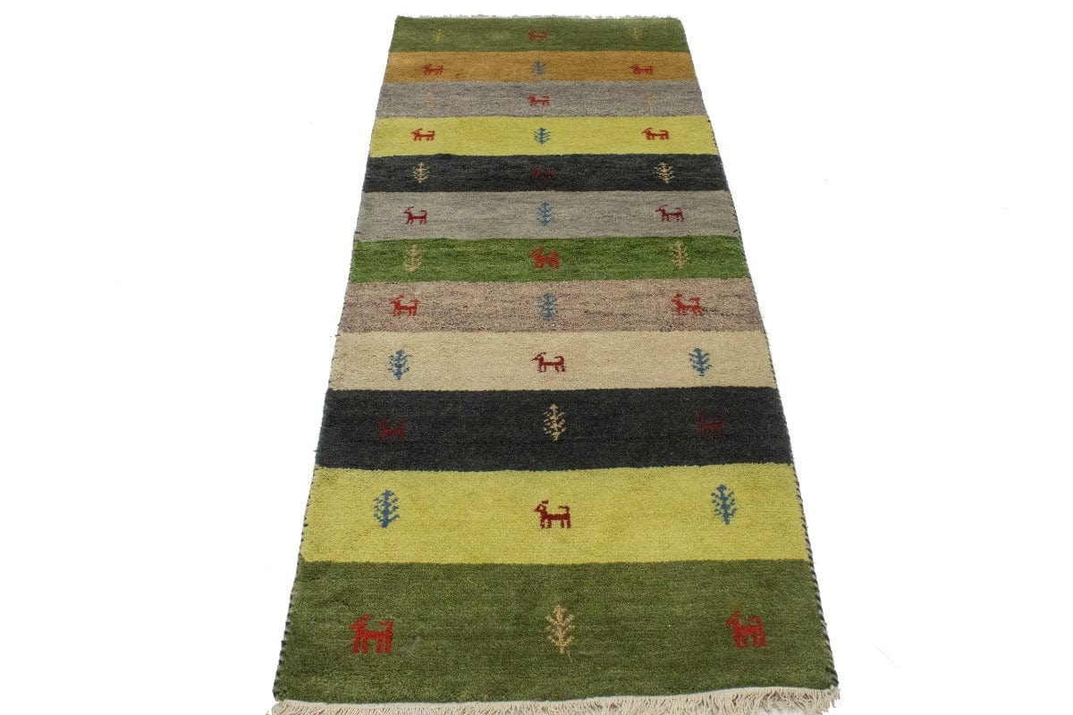 Multicolored Stripes Tribal 3X6 Indo-Gabbeh Oriental Runner Rug