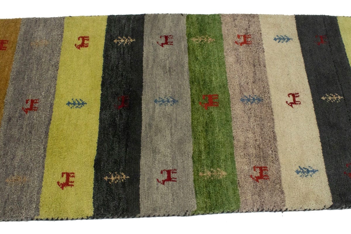 Multicolored Stripes Tribal 3X6 Indo-Gabbeh Oriental Runner Rug