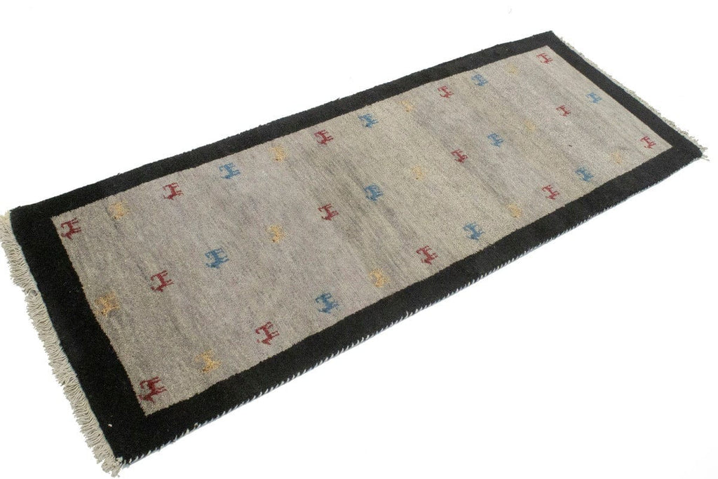 Gray & Charcoal Border 2'6X6'6 Indo-Gabbeh Oriental Runner Rug